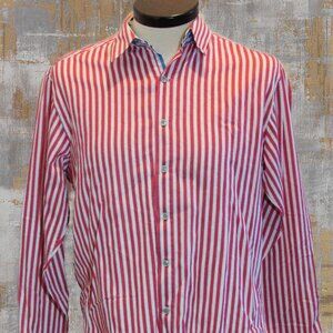 Robert Graham X Red White Stripes Contrasting Cuffs Collar Men's Shirt Sz L Read
